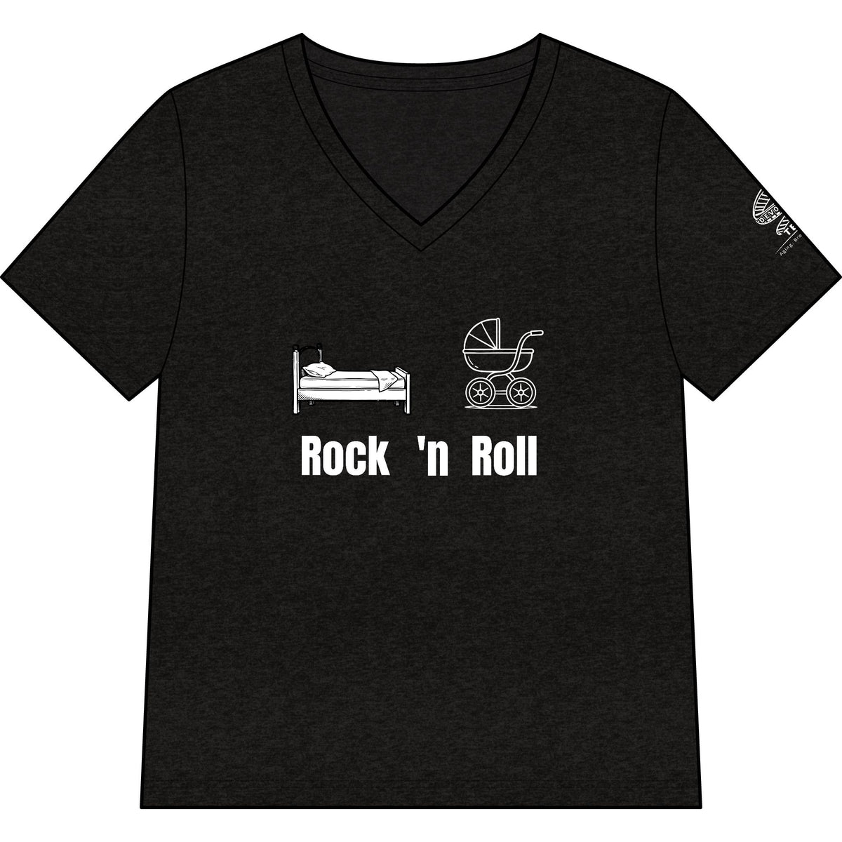 Rock 'n' Roll Mom V‑Neck Tee — Baby & Bed Icons Humor