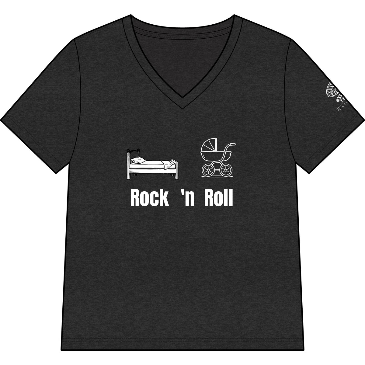 Rock 'n' Roll Mom V‑Neck Tee — Baby & Bed Icons Humor