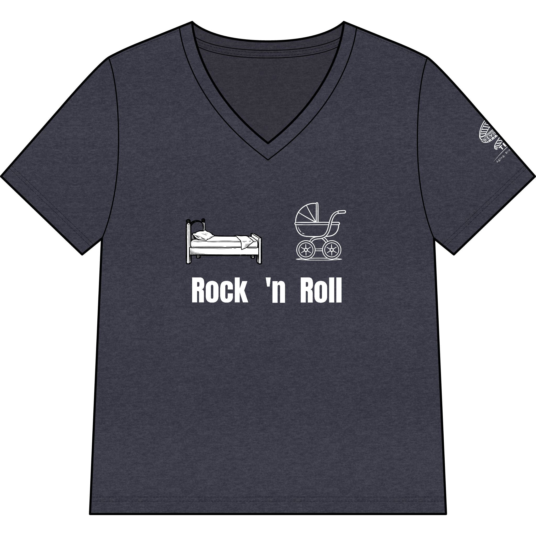 Rock 'n' Roll Mom V‑Neck Tee — Baby & Bed Icons Humor