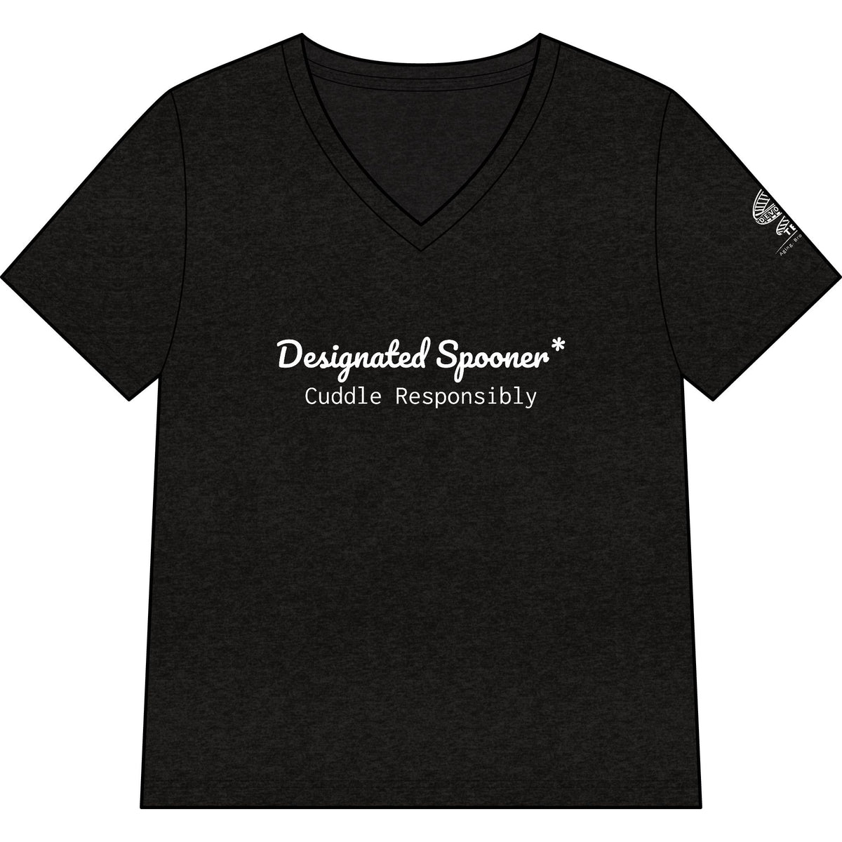 Women’s V-Neck Tee — "Designated Spooner: Cuddle Responsibly"