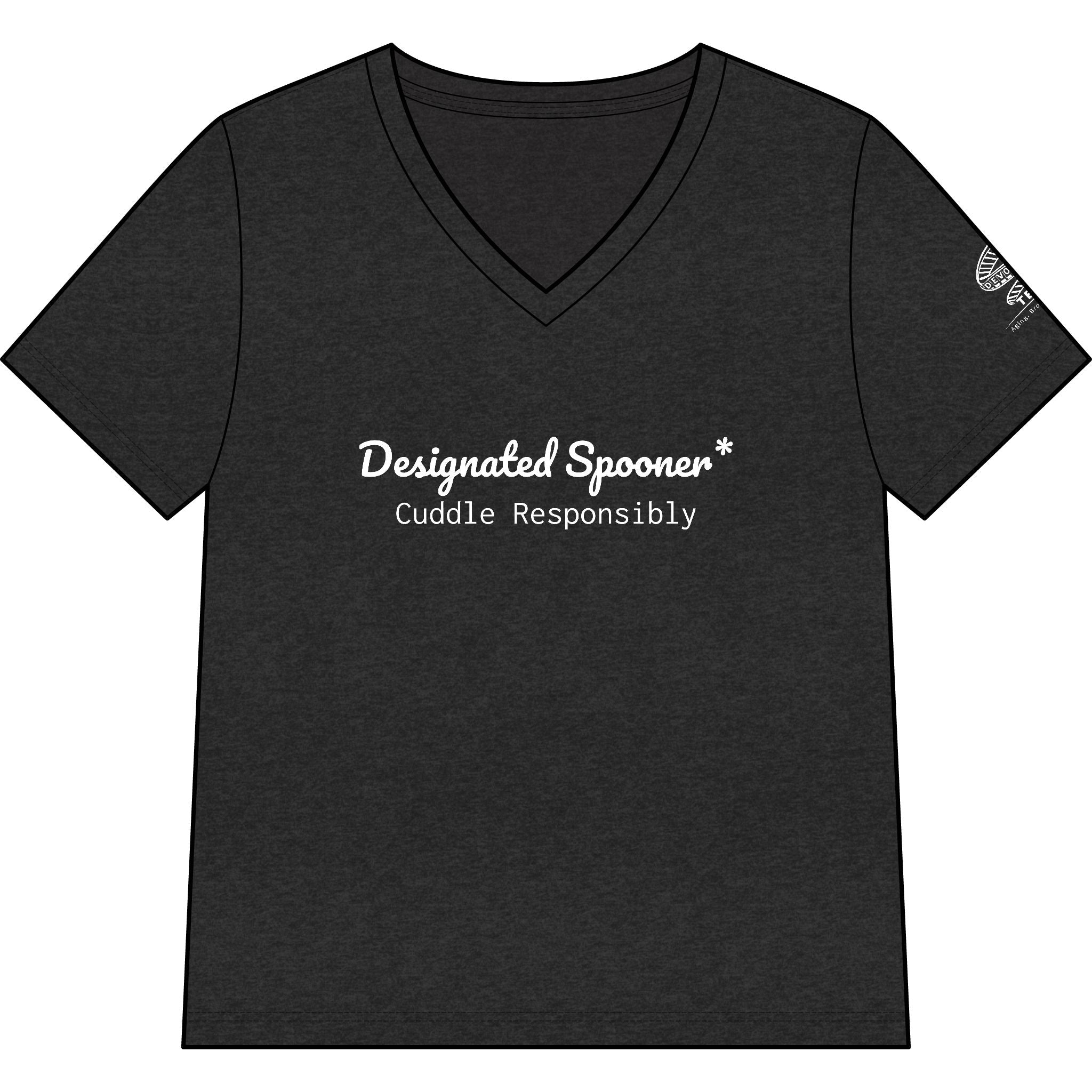 Women’s V-Neck Tee — "Designated Spooner: Cuddle Responsibly"