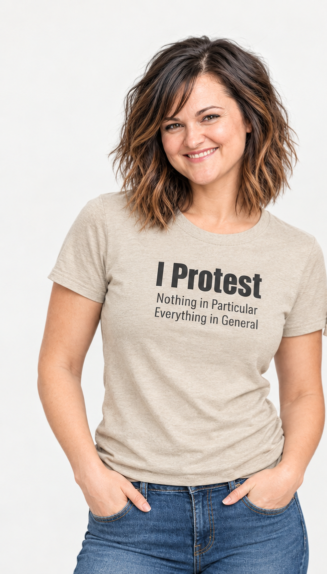 "I Protest: Nothing in Particular, Everything in General" Minimalist Satire Tee