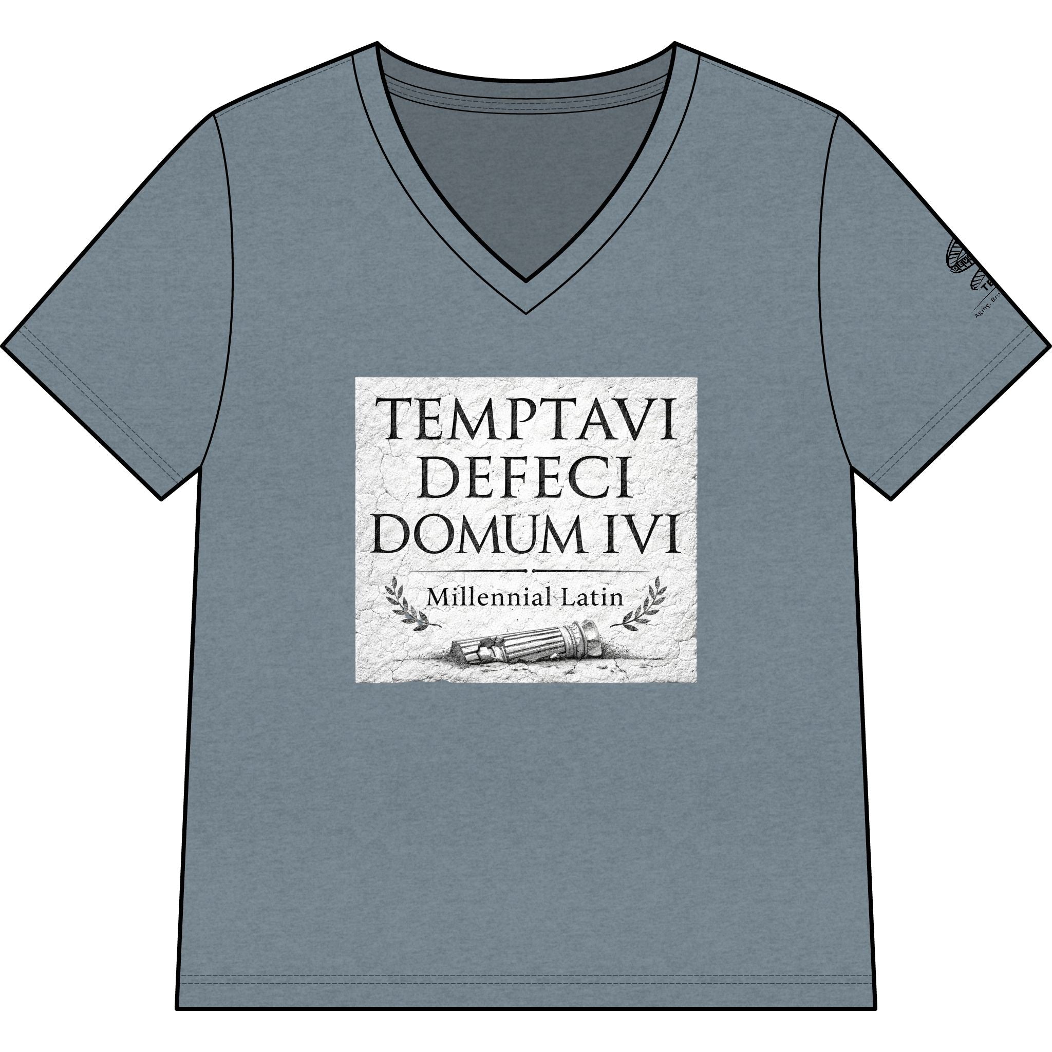 "Temptavi Defeci Domum Ivi" Millennial Latin Graphic V-Neck Tee